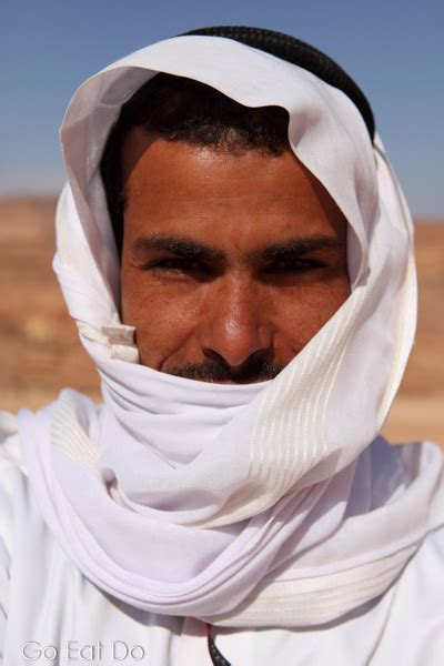 Bedouin Guide At The Coloured Canyon In Egypt Wearing A Keffiyeh Traditional Arabic Headdress