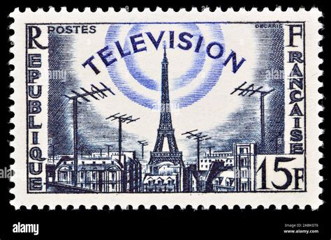 French Postage Stamp 1955 Television Eiffel Tower Stock Photo Alamy