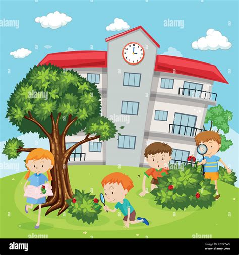 Children Playing In School Yard Stock Vector Image And Art Alamy