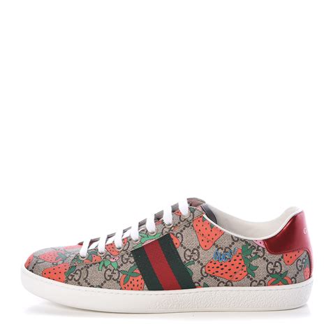 Gucci Gg Supreme Monogram Womens Ace Strawberry Sneakers 40 Red Green
