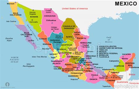 Karte Von Mexiko Staaten Und Hauptstädte Mexiko Karte Mit Staaten Und