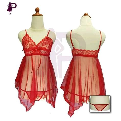 Jual Sexy Lingerie Transparan Merah Gstring Baju Tidur Wanita