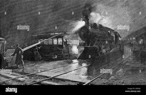 A Steam Train Crashes Into A Trolley Car In New York In The Late Stock