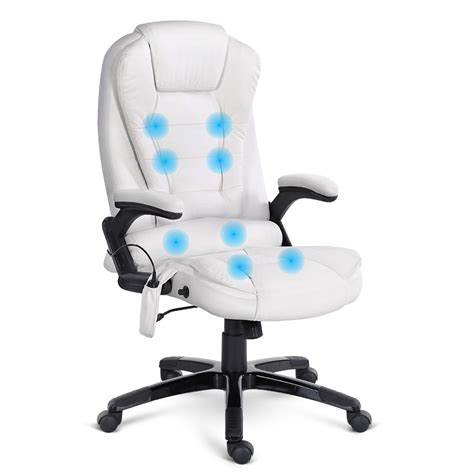 artiss 8 point massage office chair heated seat recliner pu white co clearance australia