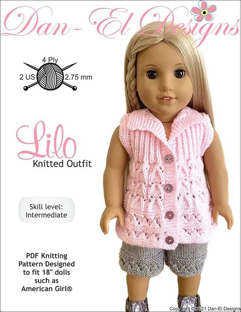 Dan El Designs Lilo Outfit Doll Clothes Knitting Pattern 18 Inch