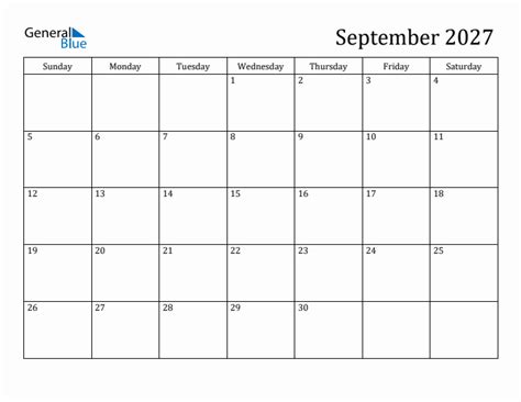 September 2027 Monthly Calendar Pdf Word Excel