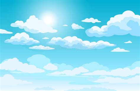 Blauer Himmel Mit Wolken Anime Stil Hintergrund Mit Strahlender Sonne