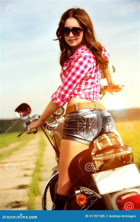 Biker Girl Sitting On Motorcycle Stock Image Image Of Pretty Color