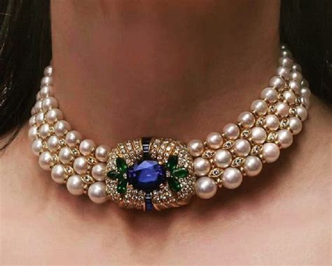 Sapphire Emerald Diamond And Pearl Choker Necklace Sensual Sapphires