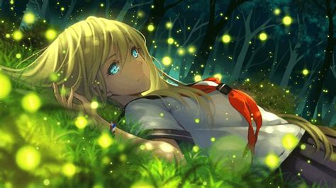 Blue Eyes Anime Girl Fireflies Hd Animated Wallpapers Hd Wallpapers