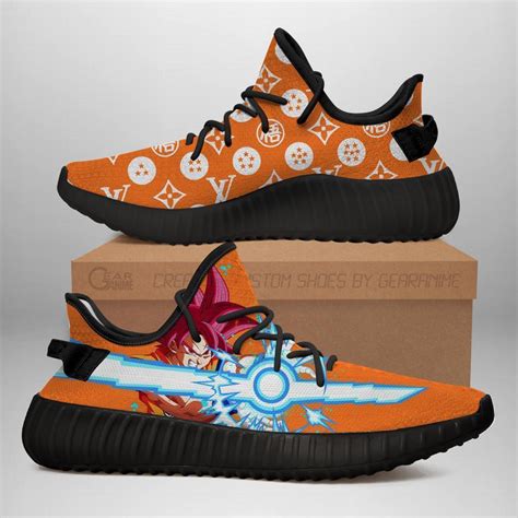 The dragon ball z x adidas collection will include special colorways/iterations of sever adidas models said to resemble the style and motif of certain dragon ball z characters. Goku God Yeezy Shoes Dragon Ball Z Shoes Fan Mn03 | Rakuprints