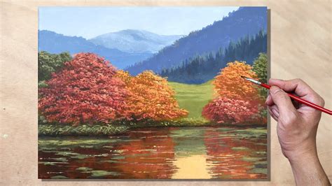 Acrylic Painting Autumn River Landscape Youtube