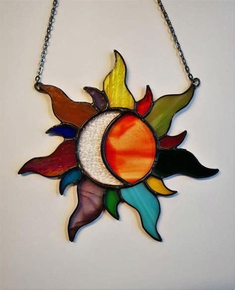 Multi Colour Sun Crescent Moon Eclipse Phase Suncatcher Stained Glass