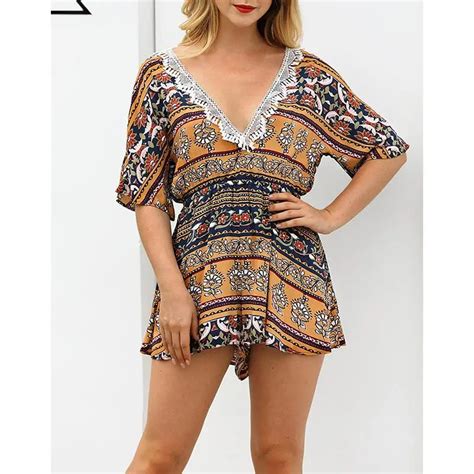 women playsuits rompers sexy v neck bohemian floral print shorts jumpsuits summer women beach
