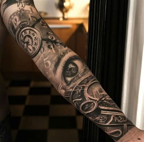 28 Awesome Clock Sleeve Tattoo