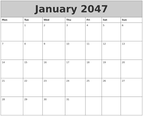 January 2047 My Calendar