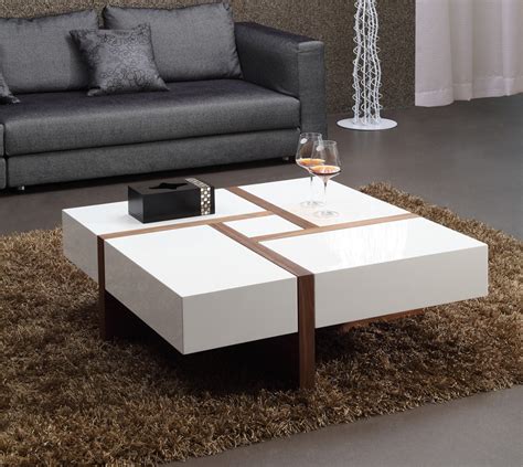 White coffee table modern glossy coffee table rectangle cocktail end table with 4 drawers 2 open shelves for living room home office white. Modrest Makai Modern White & Walnut Square Coffee Table
