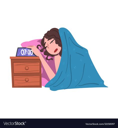 Young Woman Sleeping On Her Bed Being Woken Up Vector Image