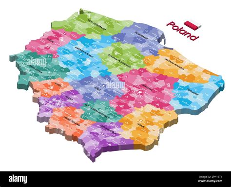 Mapa Isométrico De Las Divisiones Administrativas De Polonia Coloreado