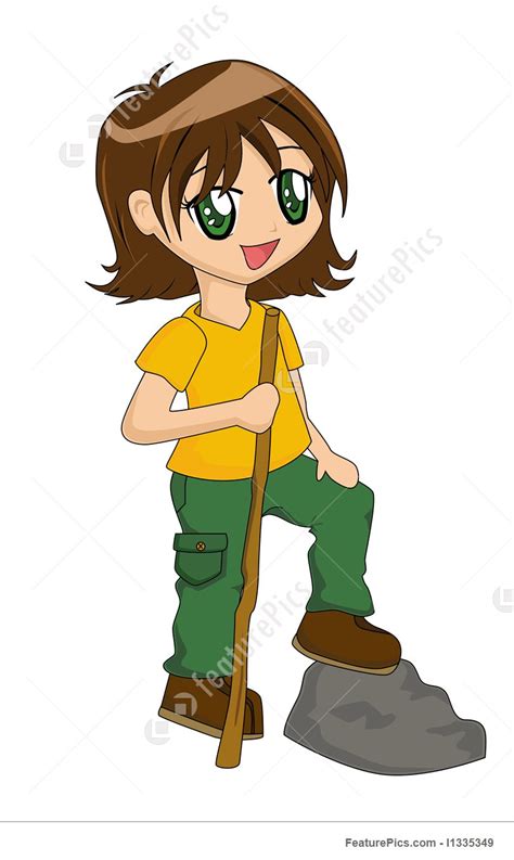 Illustration Of Cute Cartoon Girl Hiking