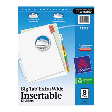 Dividers extend beyond sheet protectors so you can access sections easily. Avery 11222 Big Tab Extra Wide 8-Tab Multi-Color ...