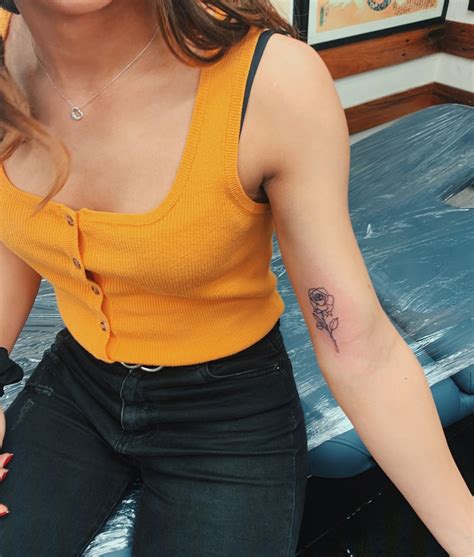 Fine Line Rose Tattoo 🌹 Inner Upper Arm Tattoos Upper Arm Tattoos Inner Arm Tattoos