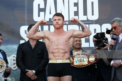 Boxer Saul Canelo Alvarez Poses During The Official Weigh In At Atandt