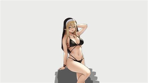 nuns houtengeki digital art artwork anime girls boobs bikini 2560x1440 wallpaper