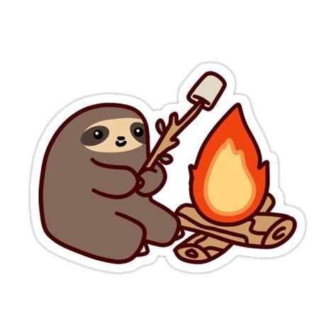 Campfire Sloth Sticker By Saradaboru Sloth Stickers Kawaii Stickers
