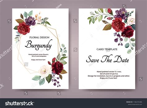 Set Card Flower Rose Leaves Wedding Stock Vector Royalty Free