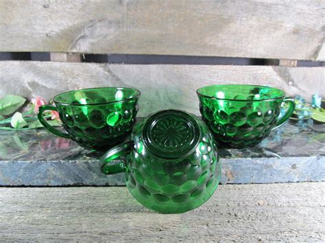 anchor hocking emerald green bubble glass punch or tea cups etsy