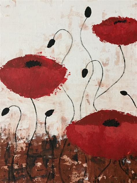 Poppy By Impressionist Method Acrylic Painting With Pallet Knife