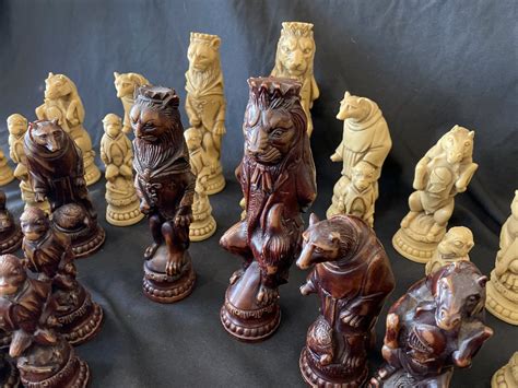Large Resin Animal Chess Pieces Orakei Objet Antiques Art