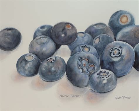 Blueberries PRINT Home Decor Watercolour Painting Still