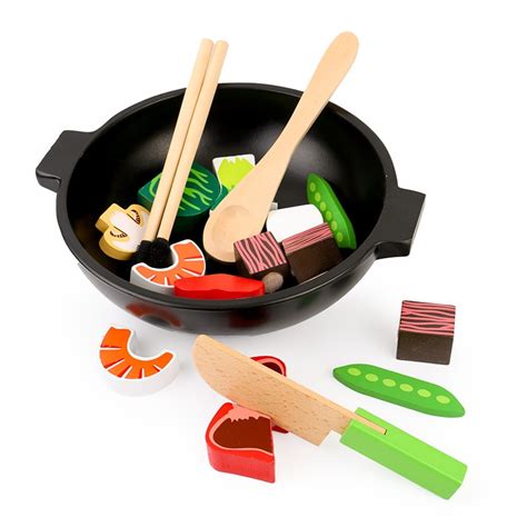 Wood Wooden Simulation Vegetable Meat Hot Pot Set Play Food Cutting