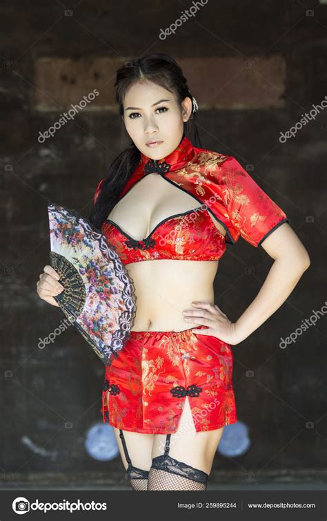 Sexy Chinese Woman Red Dress Traditional Cheongsam Stock Photo By
