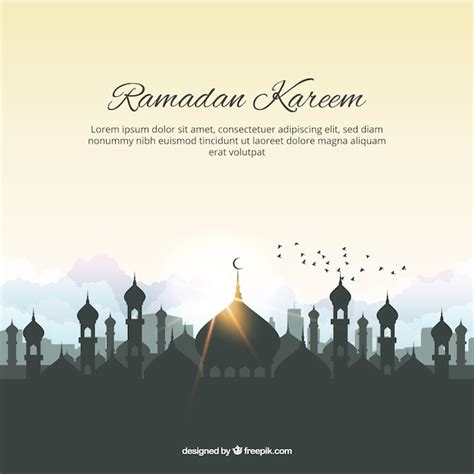 Premium Vector Ramadam Kareem Background With Mosque And Birds