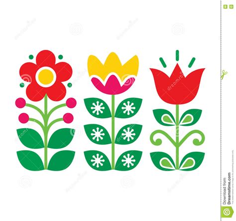 Swedish Floral Folk Art Vector Design Collection Scandinavian Patterns