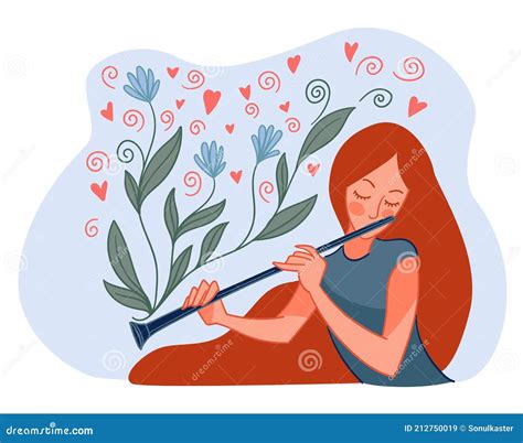 Woman Playing Flute Girl With Musical Instrument Stock Vector