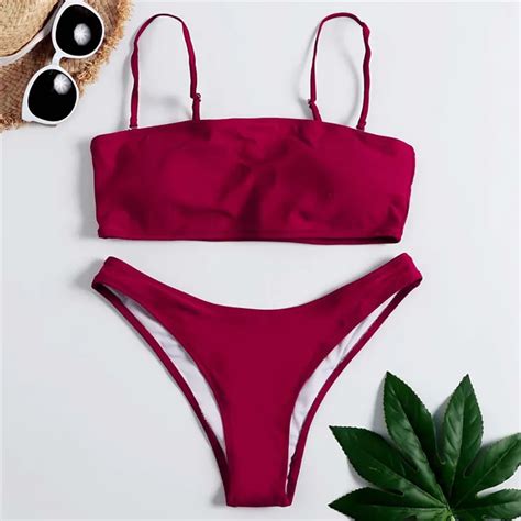 Bikini 2019 Swimsuit Women Tankini Sexy Sling Split Solid Color Thicken Bra Thong Sexy Summer