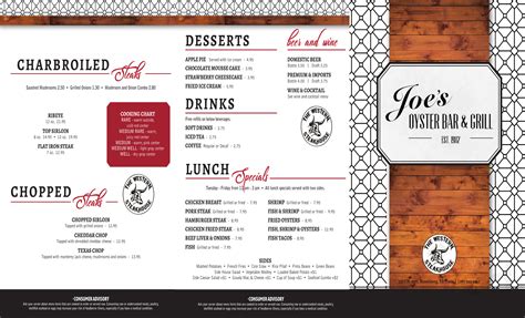 Menu for Joe's Oyster Bar & Grill in Rosenberg, TX | Sirved