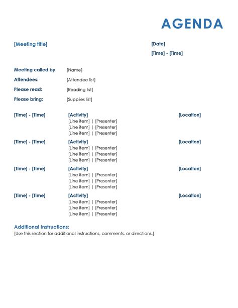 meeting agenda template for pages