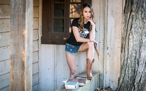 1920x1080px 1080p free download cowgirl with gun model cowgirl brunette gun boots