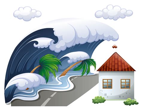 Tsunami Scene With Big Waves And House 298491 Download Free Vectors
