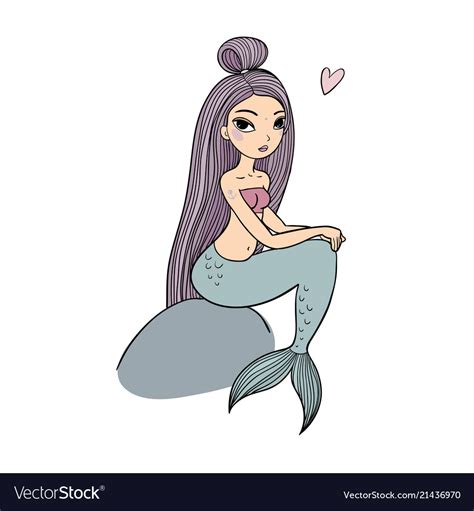 Cute Cartoon Little Mermaid Siren Sea Theme Vector Image