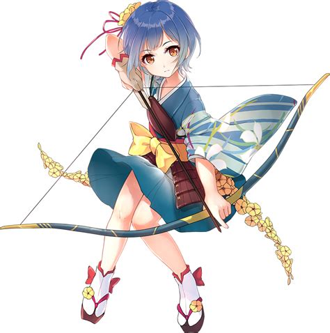 Safebooru 1girl Archery Arrow Artist Request Blue Hair Blue Skirt Bow
