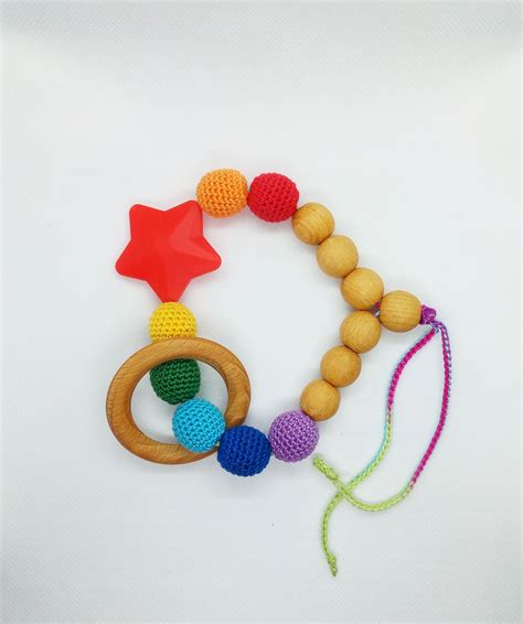 Organic Crochet Teether Montessori Baby Toys Rainbow Toy Baby Toys