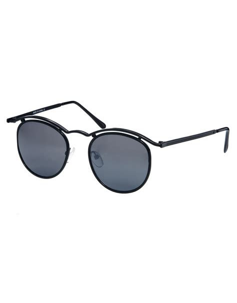 Lyst Asos Round Sunglasses With Curve Brow Bar In Black For Men