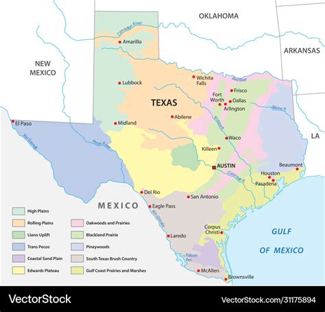 Map Physical Regions Texas Royalty Free Vector Image