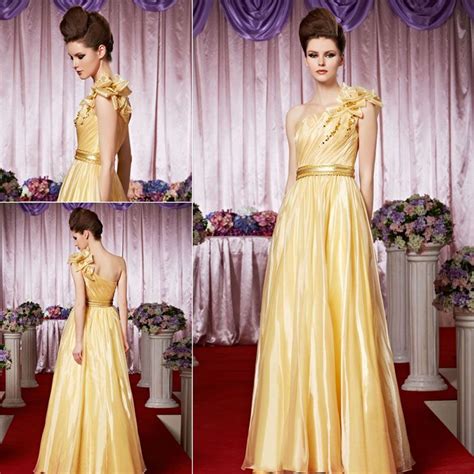 2014 New Yellow Organza Graceful One Shoulder 30266 Romantic Dress